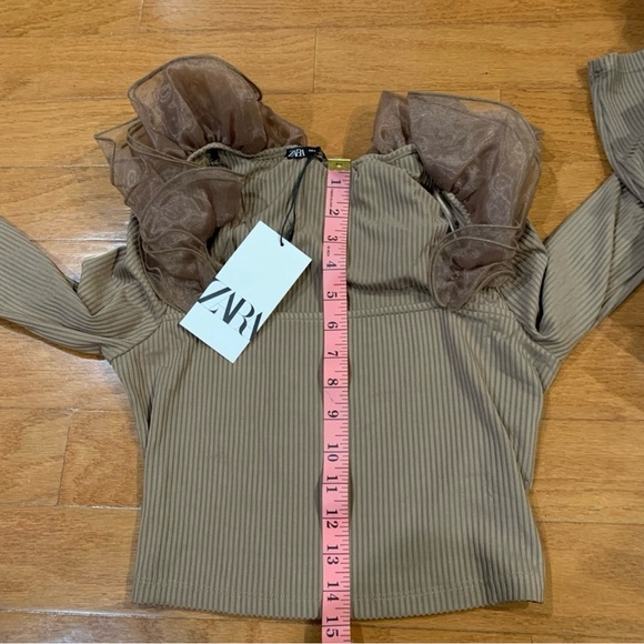 NWT Zara Brown Taupe Organza Long Sleeve Shirt Bloggers’ Favorite - Picture 4 of 11